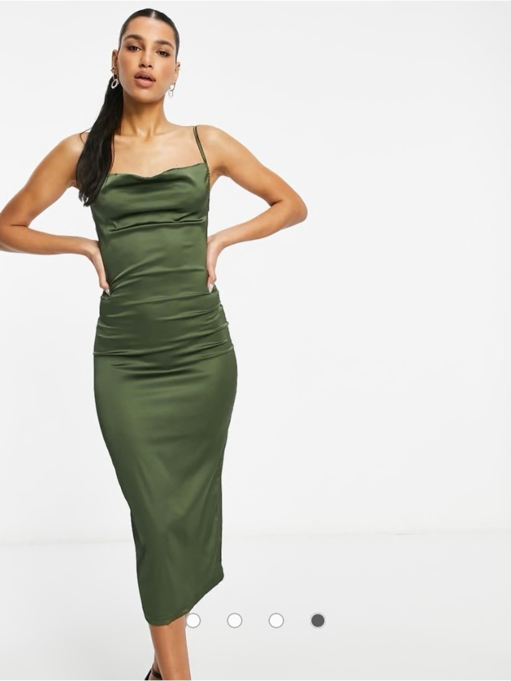 Parisian Works Olive Satin Cowl Midi Dress
